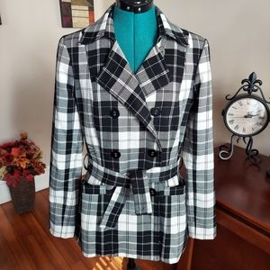 Rampage Double Breasted Plaid Pea Coat Jacket